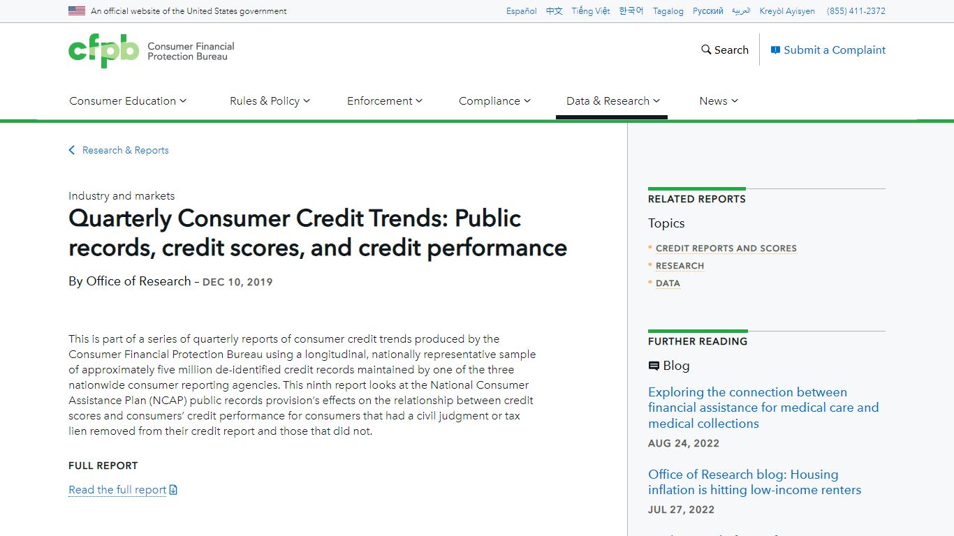 Quarterly Consumer Credit Trends: Public records, credit scores, and ...